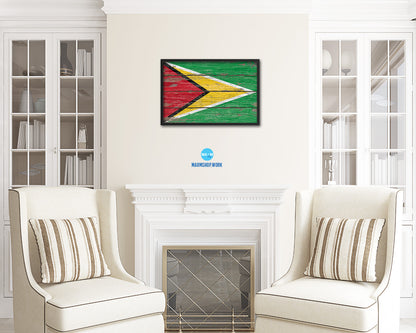 Guyana Country Wood Rustic National Flag Wood Framed Print Wall Art Decor Gifts