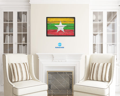 Myanmar Country Wood Rustic National Flag Wood Framed Print Wall Art Decor Gifts