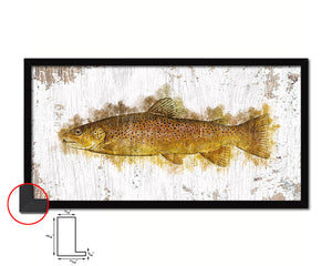 Brown Trout Fish Art Wood Frame Shabby Chic Restaurant Sushi Wall Decor Gifts, 10" x 20"