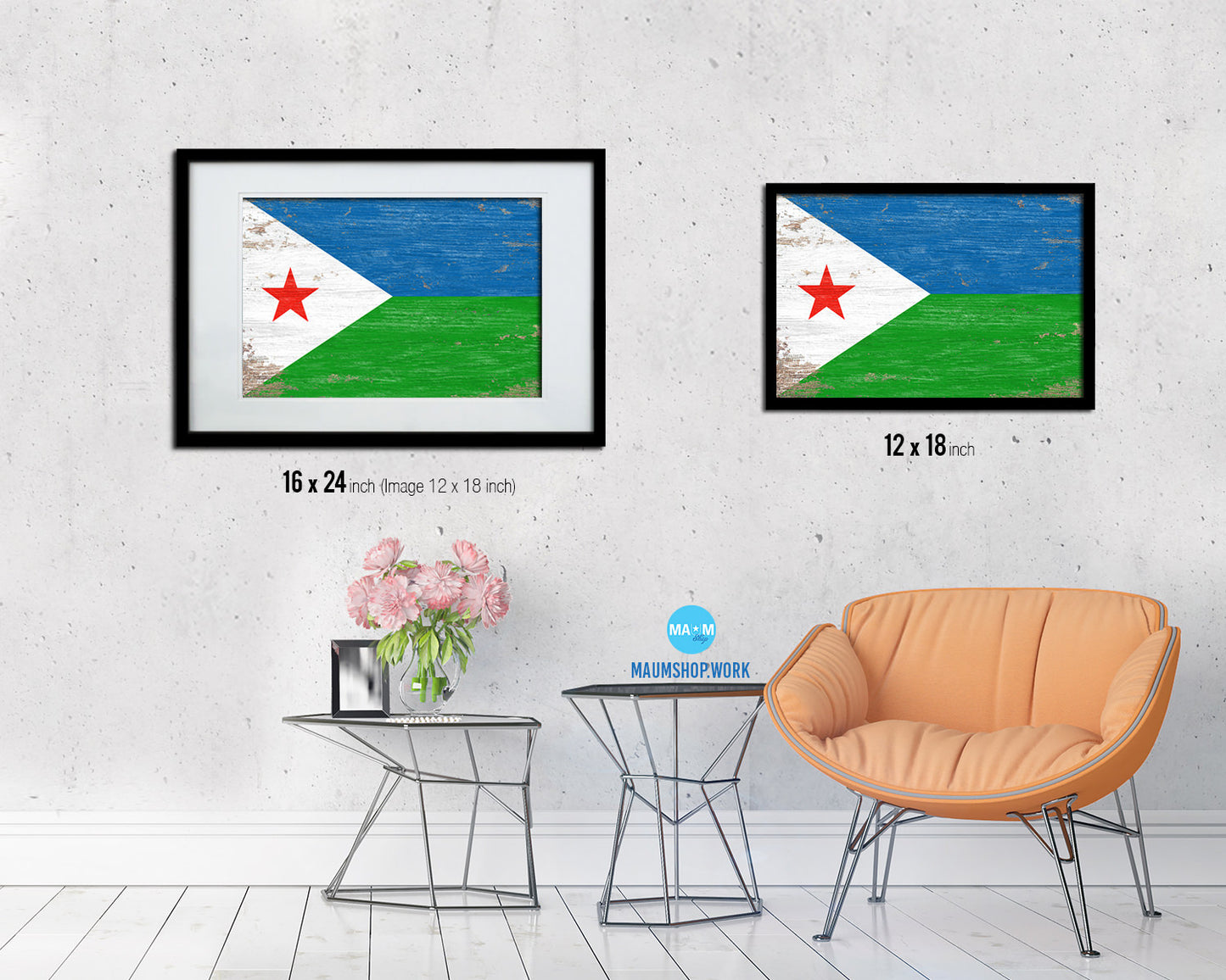 Djibouti Shabby Chic Country Flag Wood Framed Print Wall Art Decor Gifts