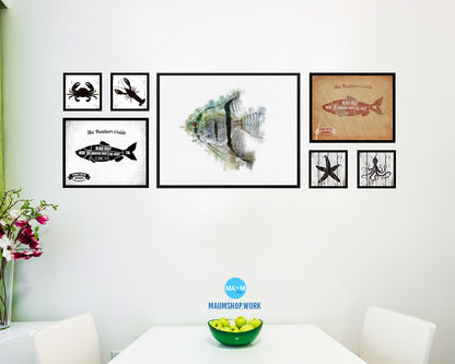 Silver Angelfish Framed Print Modern Restaurant Sushi Bar Modern Watercolor Wall Art Decor