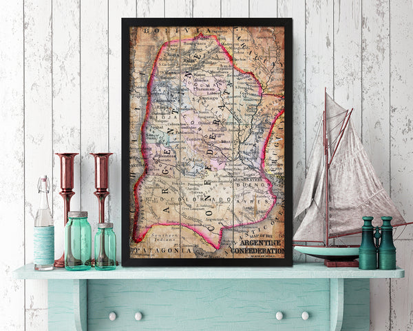 Argentina Antique Map Wood Framed Print Art Wall Decor Gifts