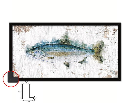 Pink Alaska Salmon Fish Art Wood Frame Shabby Chic Restaurant Sushi Wall Decor Gifts, 10" x 20"