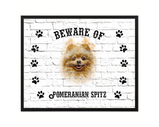 Beware of Pekingese Sign Wood Framed Print Wall Art Decor Gifts
