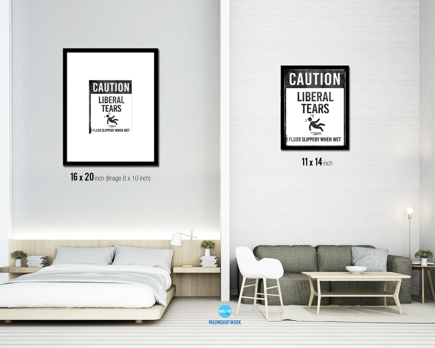 Caution Liberal tears floor slippery when wet Notice Danger Sign Framed Print Wall Decor Art Gifts