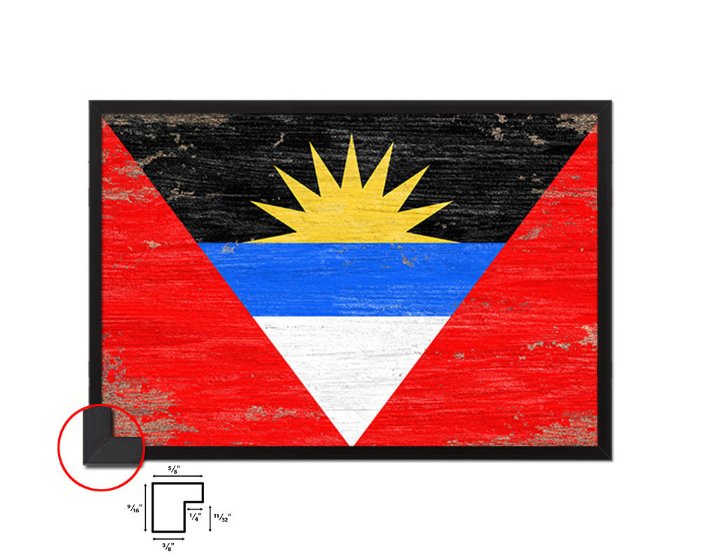 Antigua Barbuda Shabby Chic Country Flag Wood Framed Print Wall Art Decor Gifts