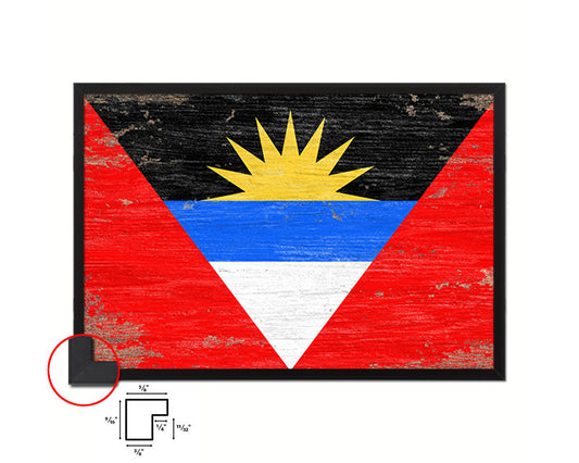 Antigua Barbuda Shabby Chic Country Flag Wood Framed Print Wall Art Decor Gifts