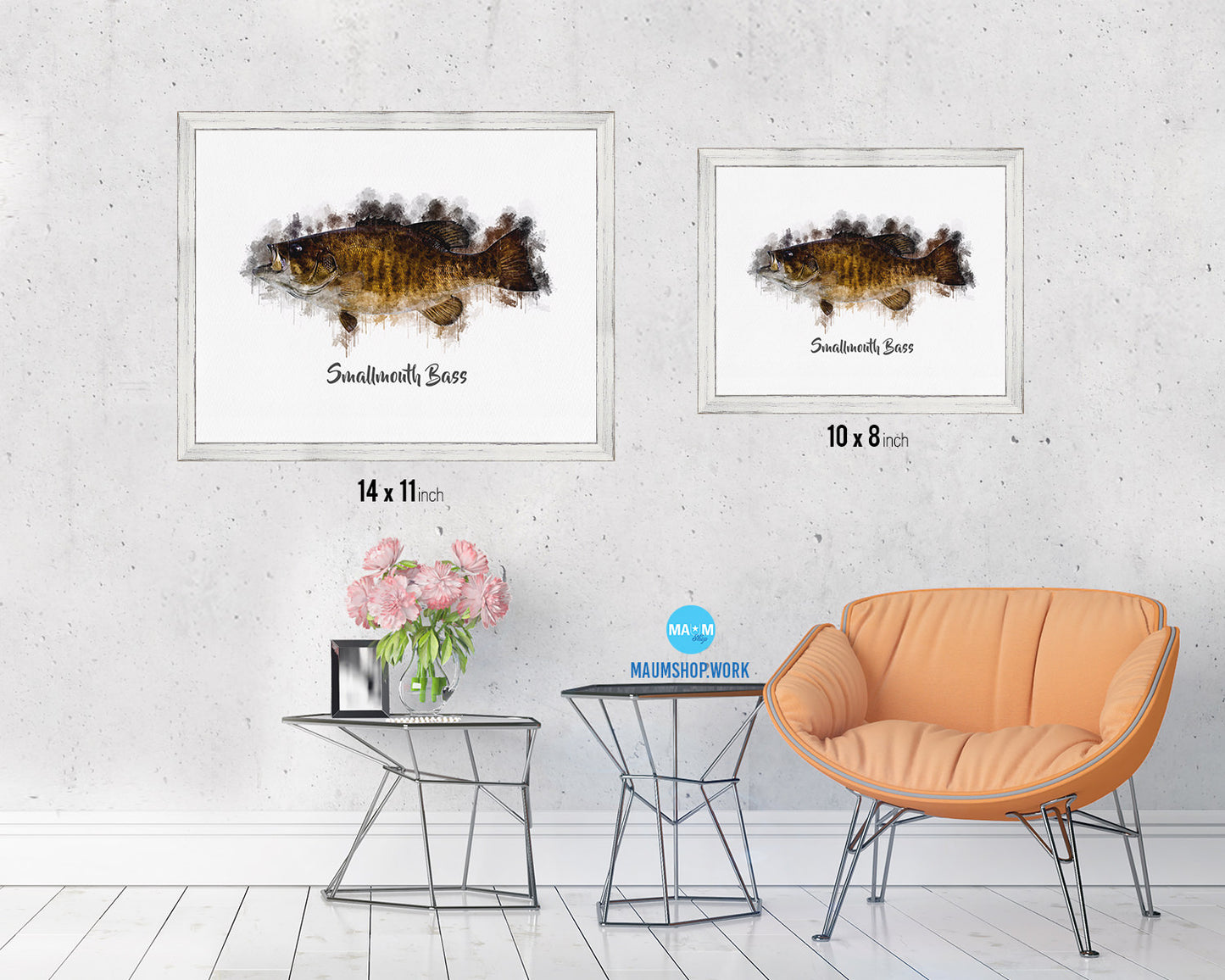 Smallmouth Bass Fish Framed Prints Modern Restaurant Sushi Bar Watercolor Wall Art Decor