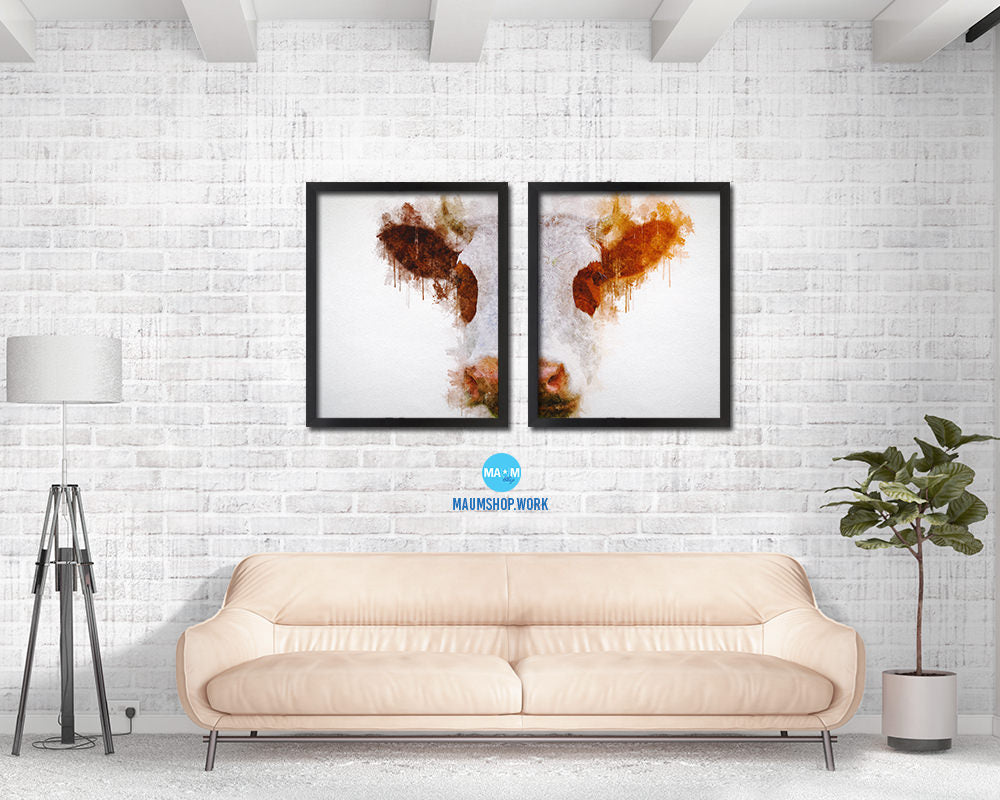 Cow Animal Painting Print Framed Art Home Wall Decor Gifts