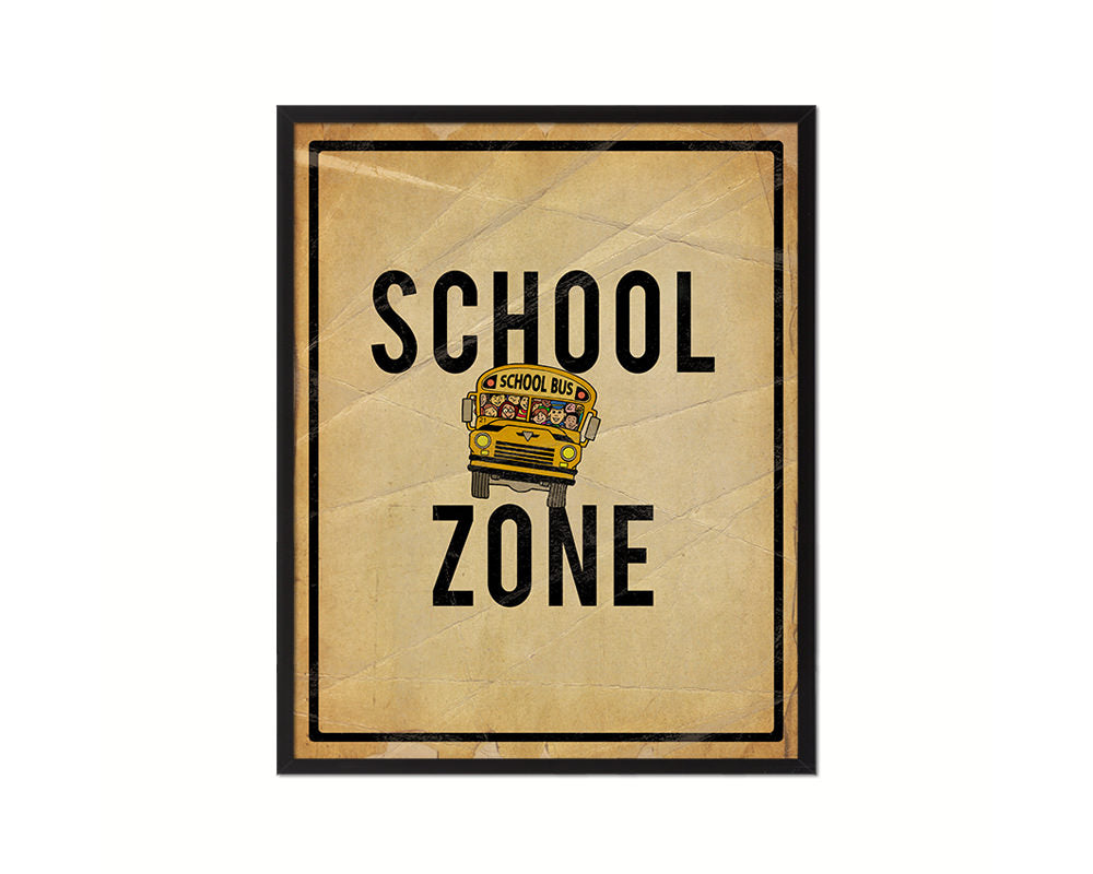 School Zone Notice Danger Sign Framed Print Home Decor Wall Art Gifts