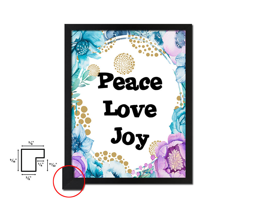 Peace love joy Quote Boho Flower Framed Print Wall Decor Art