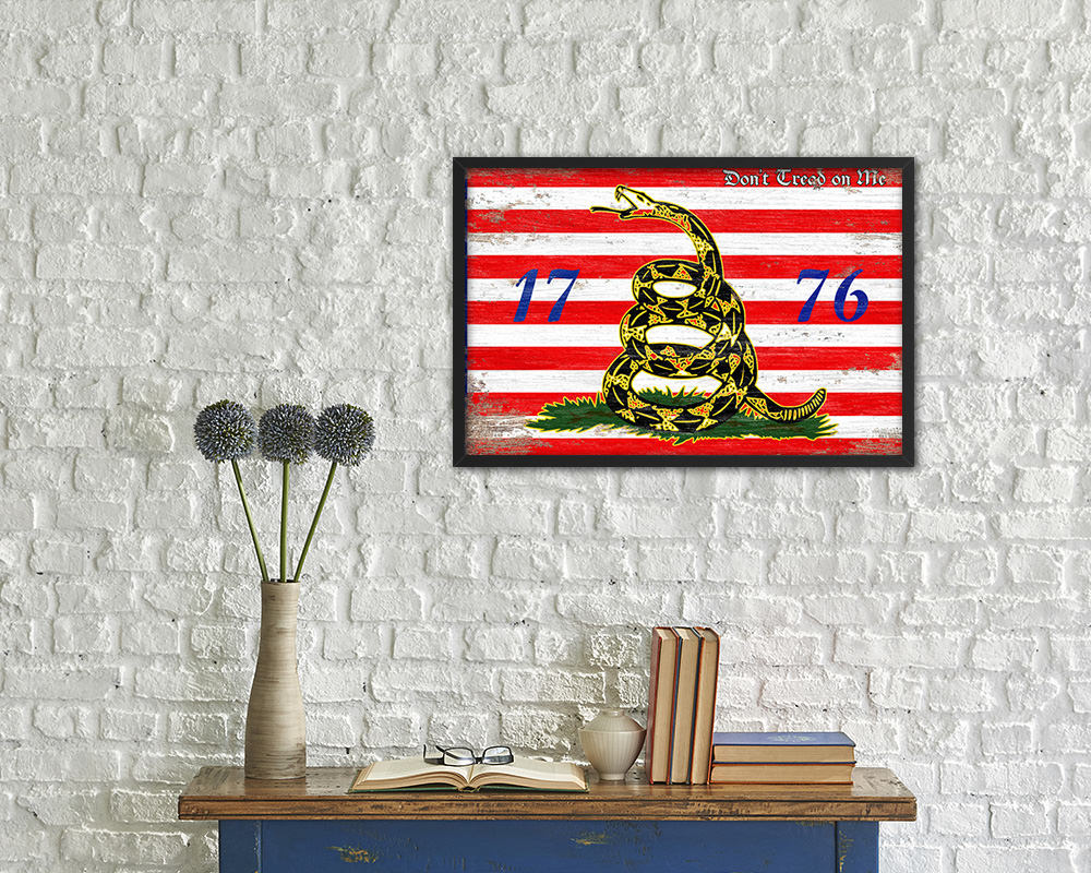First Navy Jack Don't Tread On Me 1776 Tea Party Shabby Chic Military Flag Framed Print Art