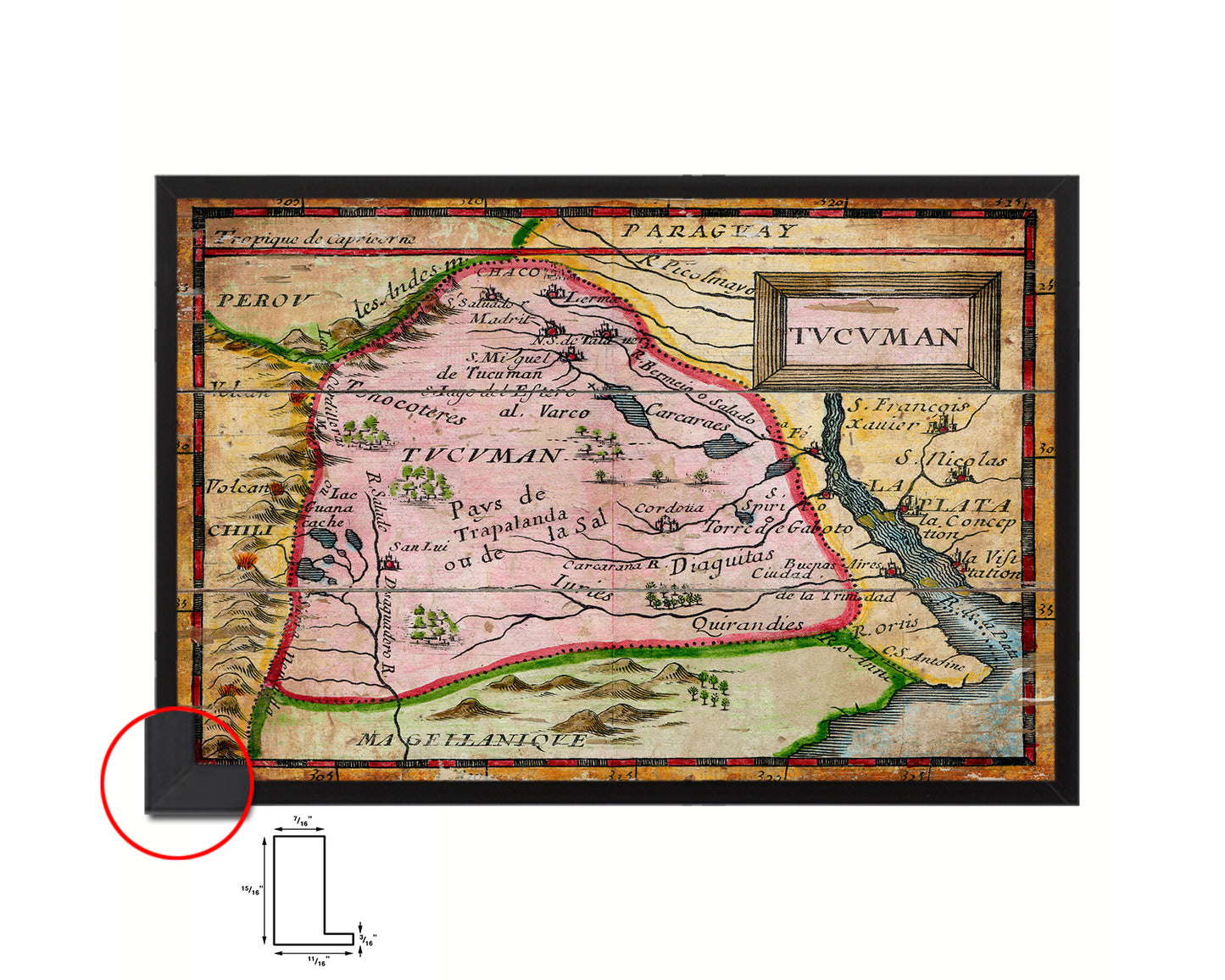 Argentina Buenos Aires San Miguel de Tucumán 1679 Antique Map Framed Print Art Wall Decor Gifts