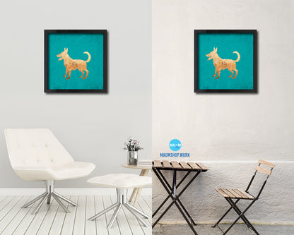 Dog Chinese Zodiac Character Wood Framed Print Wall Art Decor Gifts, Aqua