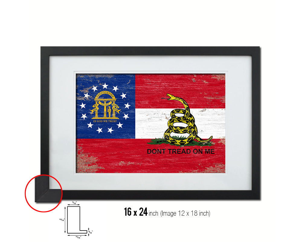 Gadsden Don't Tread On Me Georgia State Shabby Chic Military Flag Framed Print Art