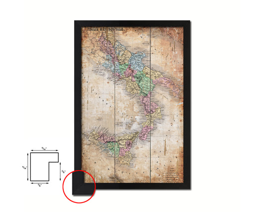 South Italy Antique Map Wood Framed Print Art Wall Decor Gifts