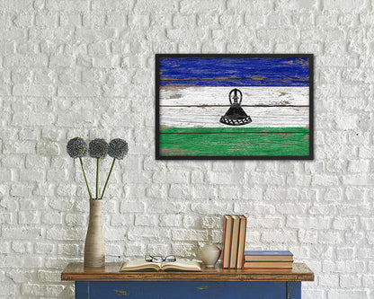 Lesotho Country Wood Rustic National Flag Wood Framed Print Wall Art Decor Gifts
