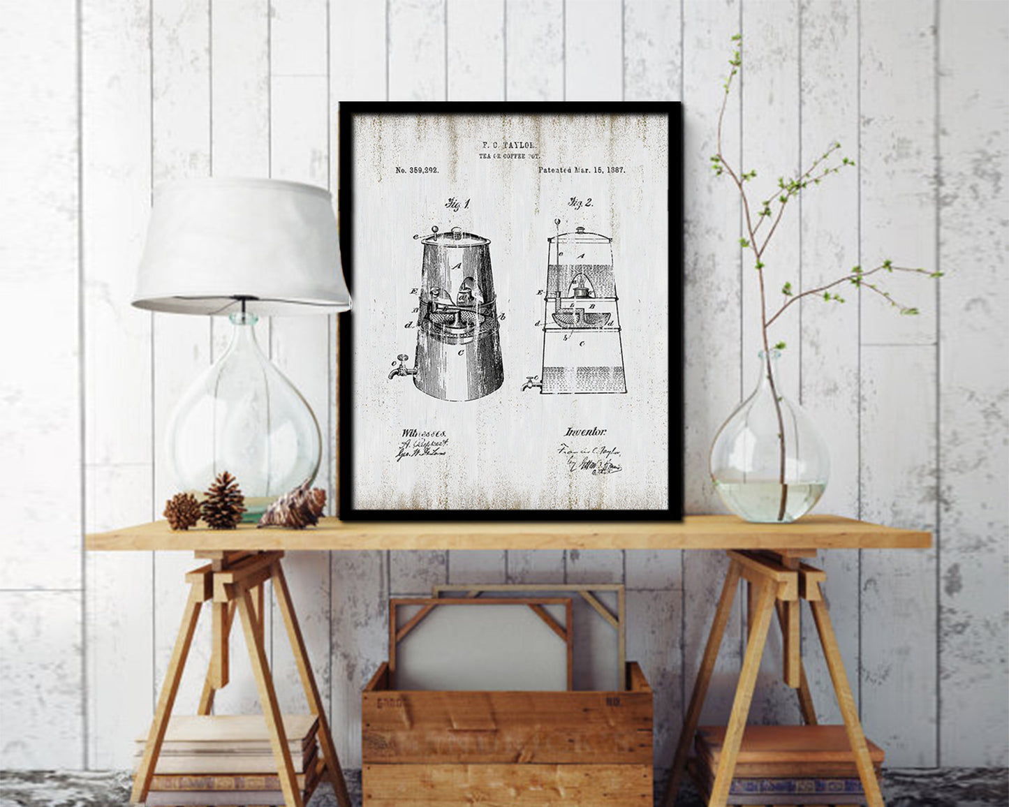 Tea or Pot Coffee Vintage Patent Artwork Black Frame Print Wall Art Decor Gifts