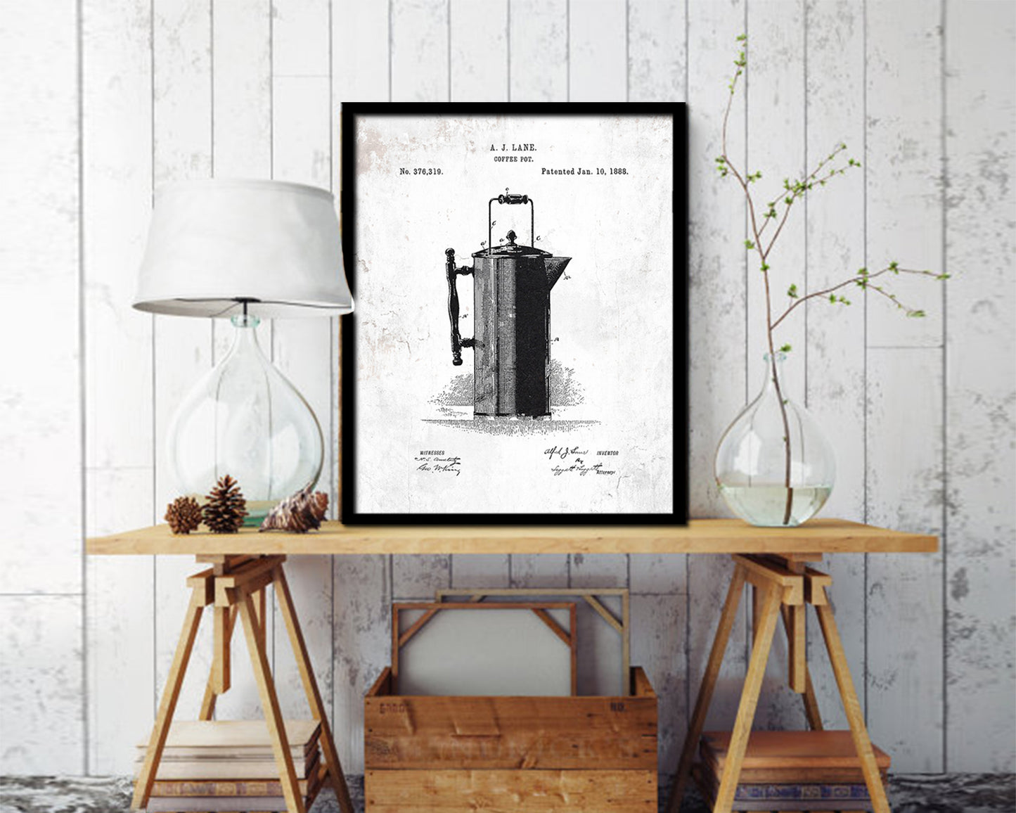 Pot Coffee Vintage Patent Artwork Black Frame Print Wall Art Decor Gifts