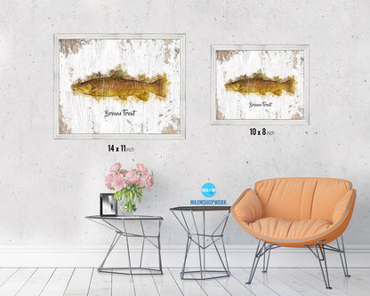 Brown Trout Fish Framed Prints Modern Restaurant Sushi Bar Watercolor Wall Art Decor
