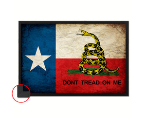 Gadsden Don't Tread On Me Texas State Vintage Military Flag Framed Print Art
