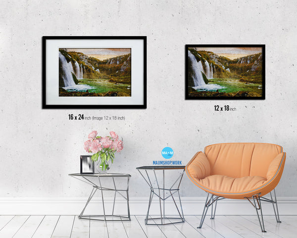 Waterfall Croatia Plitvice National Park Landscape Painting Print Art Frame Home Wall Decor Gifts
