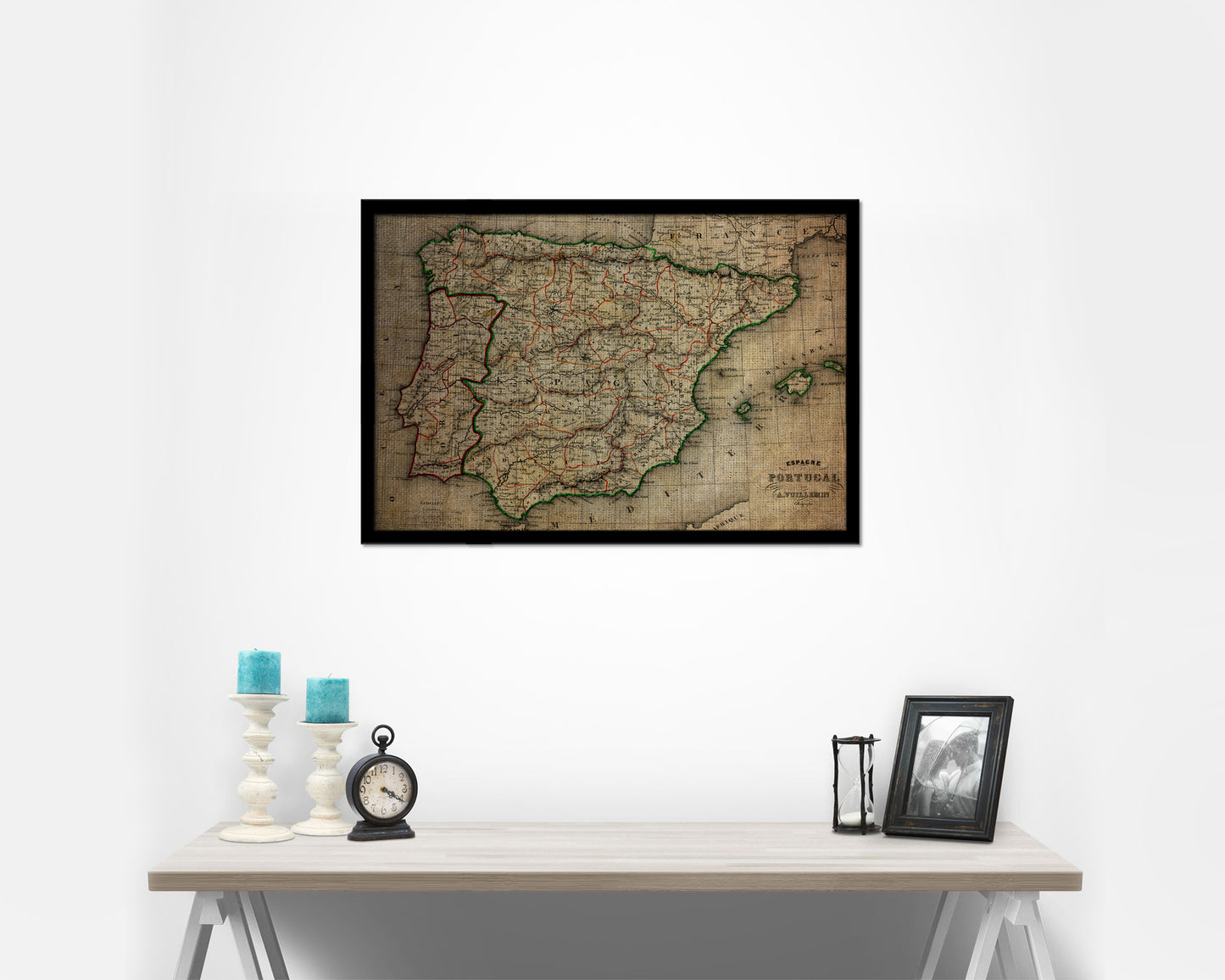 Spain and Portugal 1846 Vintage Map Framed Print Art Wall Decor Gifts