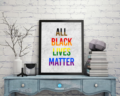 All Black Lives Matter Rainbow Pride Peace Right Justice Poster Wood Framed Wall Decor Gifts