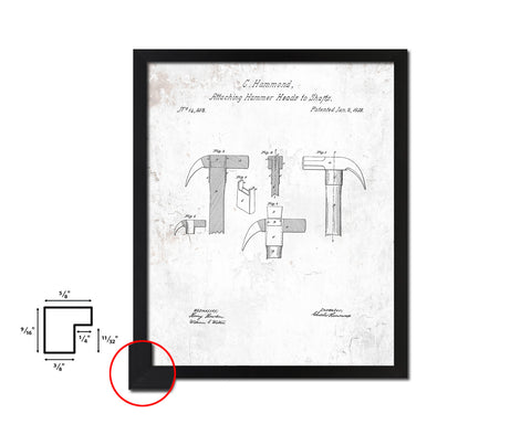 Attaching Hammer Heads to Shafts Tools Vintage Patent Artwork Black Frame Print Gifts