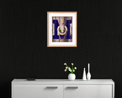 Minnesota State Initial Flag Wood Framed Paper Print Decor Wall Art Gifts, Wood