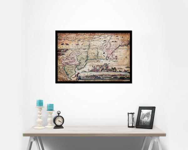New England Carel Allard Amsterdam 1700 Antique Map Framed Print Art Wall Decor Gifts