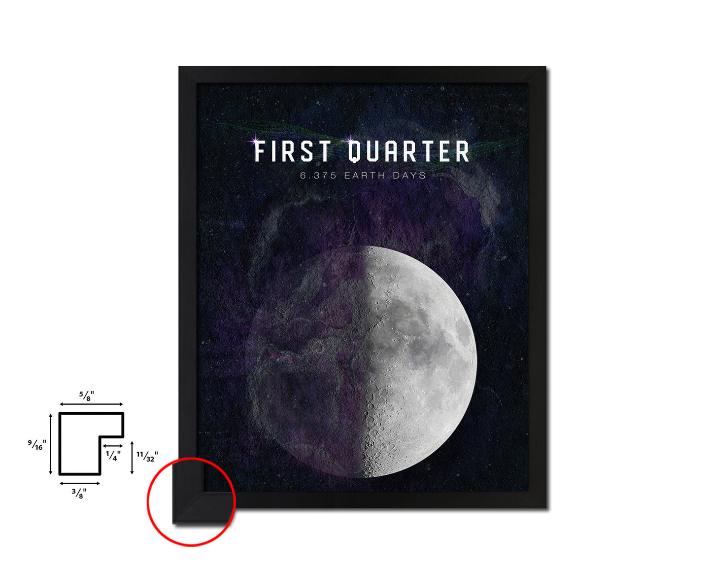 Waxing First Quarter Lunar Phases Length of Year Moon Watercolor Nursery Framed Prints Wall Art Gift