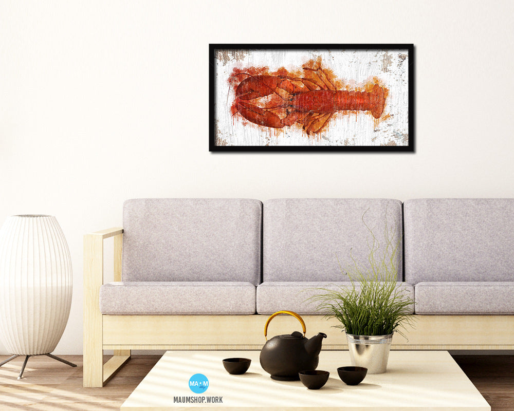 Lobster Fish Art Wood Frame Shabby Chic Restaurant Sushi Wall Decor Gifts, 10" x 20"