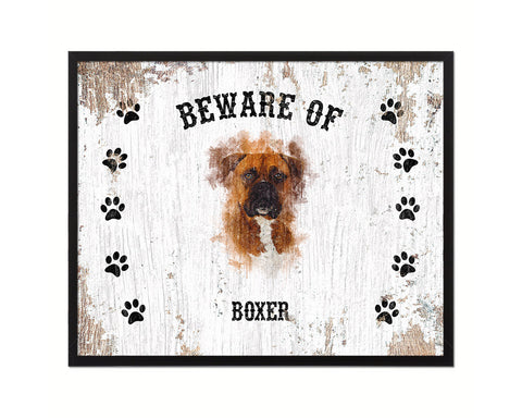 Beware of Boxer Sign Wood Framed Print Wall Art Decor Gifts