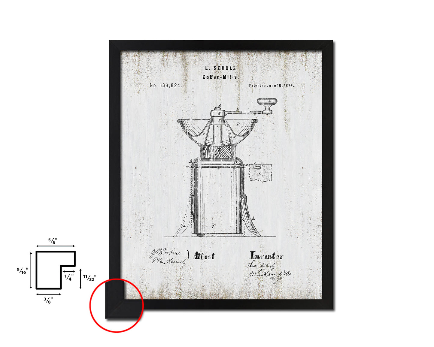 Mill Coffee Vintage Patent Artwork Black Frame Print Wall Art Decor Gifts