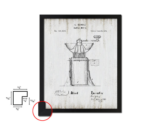 Mill Coffee Vintage Patent Artwork Black Frame Print Wall Art Decor Gifts