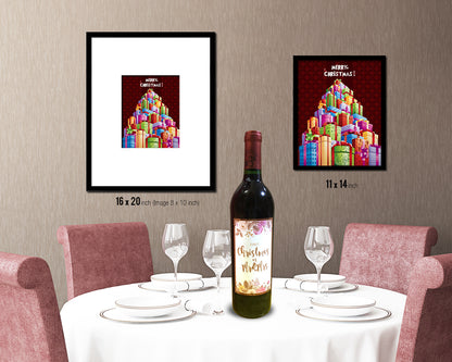 Christmas Gift Boxes-Red Holiday Season Gifts Wood Framed Print Home Decor Wall Art