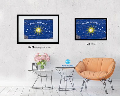Conch Republic Key West City Florida State Shabby Chic Flag Framed Prints Decor Wall Art Gifts