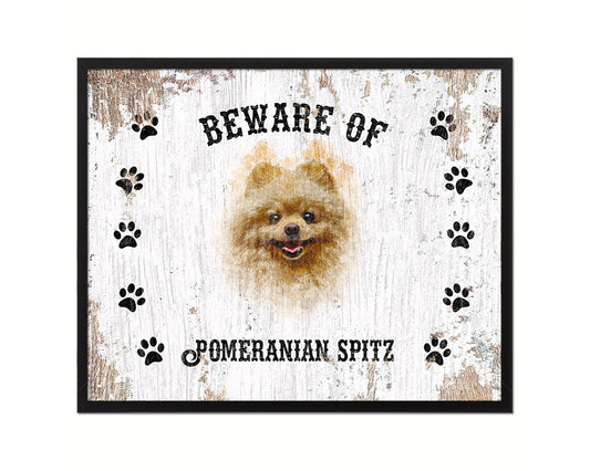 Beware of Pekingese Sign Wood Framed Print Wall Art Decor Gifts