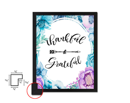 Thankful & grateful Quote Boho Flower Framed Print Wall Decor Art