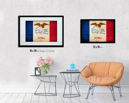 Iowa State Vintage Flag Wood Framed Paper Print Wall Art Decor Gifts