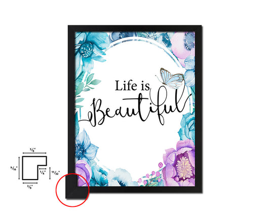 Life is beautiful Quote Boho Flower Framed Print Wall Decor Art