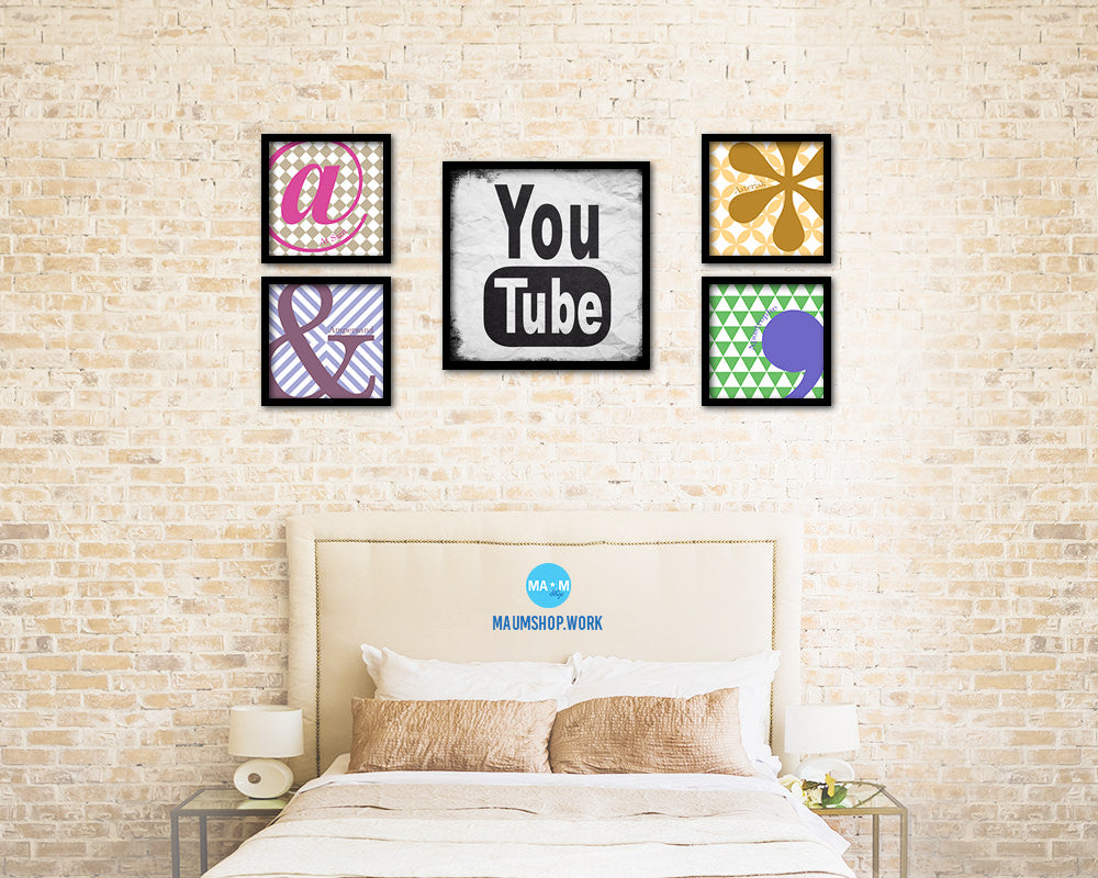 Youtube Social Media Symbol Icons logo Wood Framed Print Home Decor Wall Art Gifts