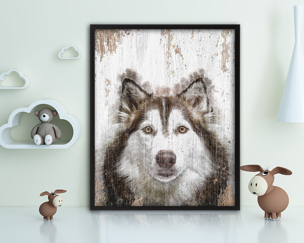 Siberian Husky Dog Puppy Portrait Framed Print Pet Watercolor Wall Decor Art Gifts