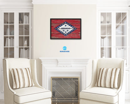 Arkansas State Rustic Flag Wood Framed Paper Prints Wall Art Decor Gifts