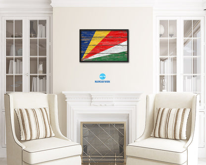 Seychelles Country Wood Rustic National Flag Wood Framed Print Wall Art Decor Gifts