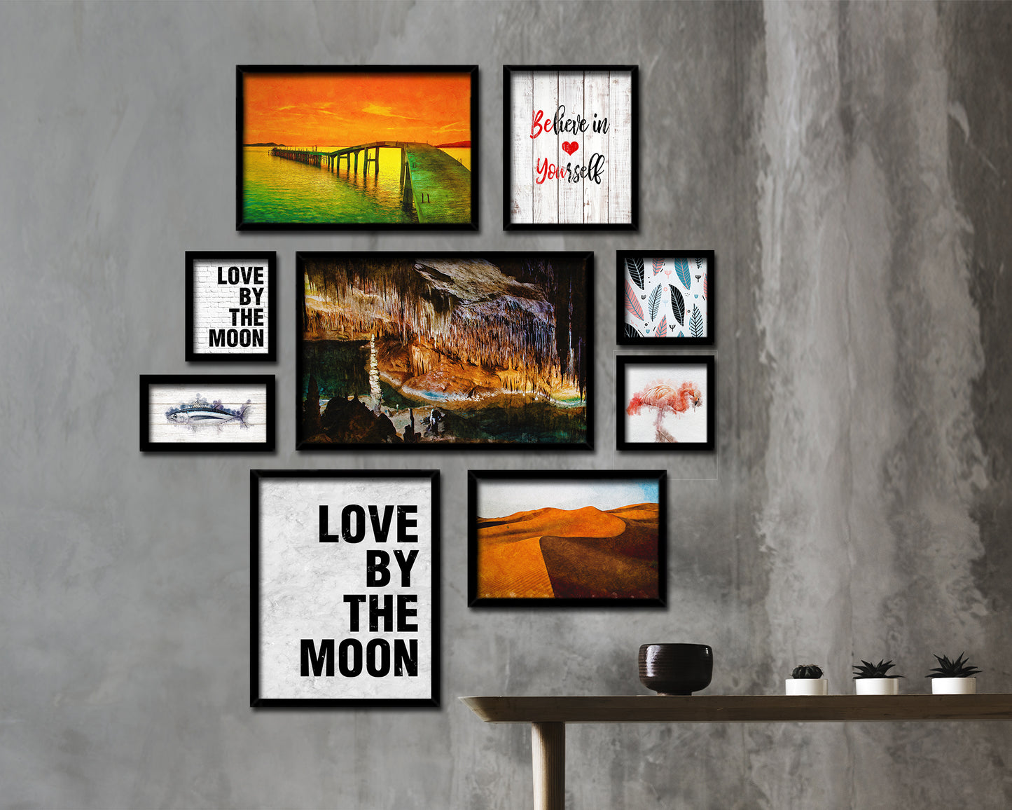 Love by the moon Quote Framed Print Wall Art Decor Gifts