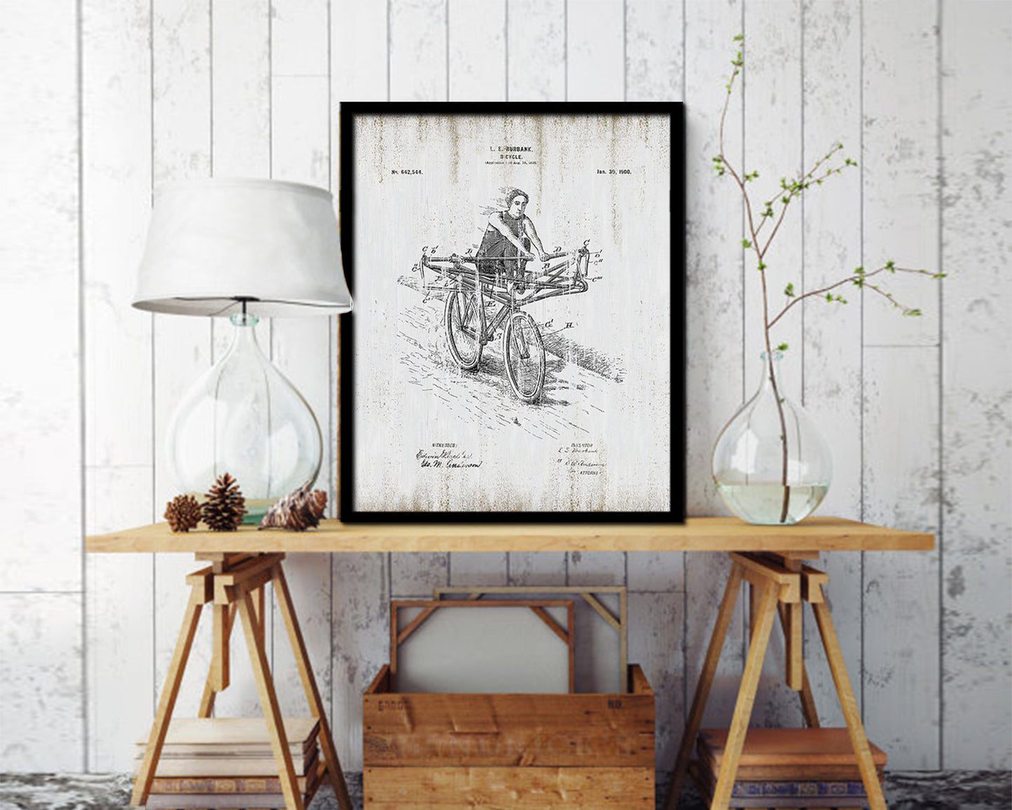Vehicle Bicycle Vintage Patent Artwork Black Frame Print Wall Art Decor Gifts