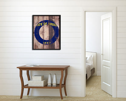 Oregon State Initial Flag Wood Framed Paper Print Decor Wall Art Gifts, Wood