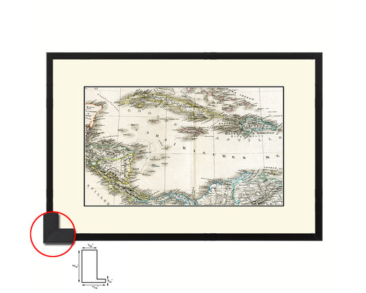 Caribbean Cuba Jamaica Styler 1875 Old Map Framed Print Art Wall Decor Gifts